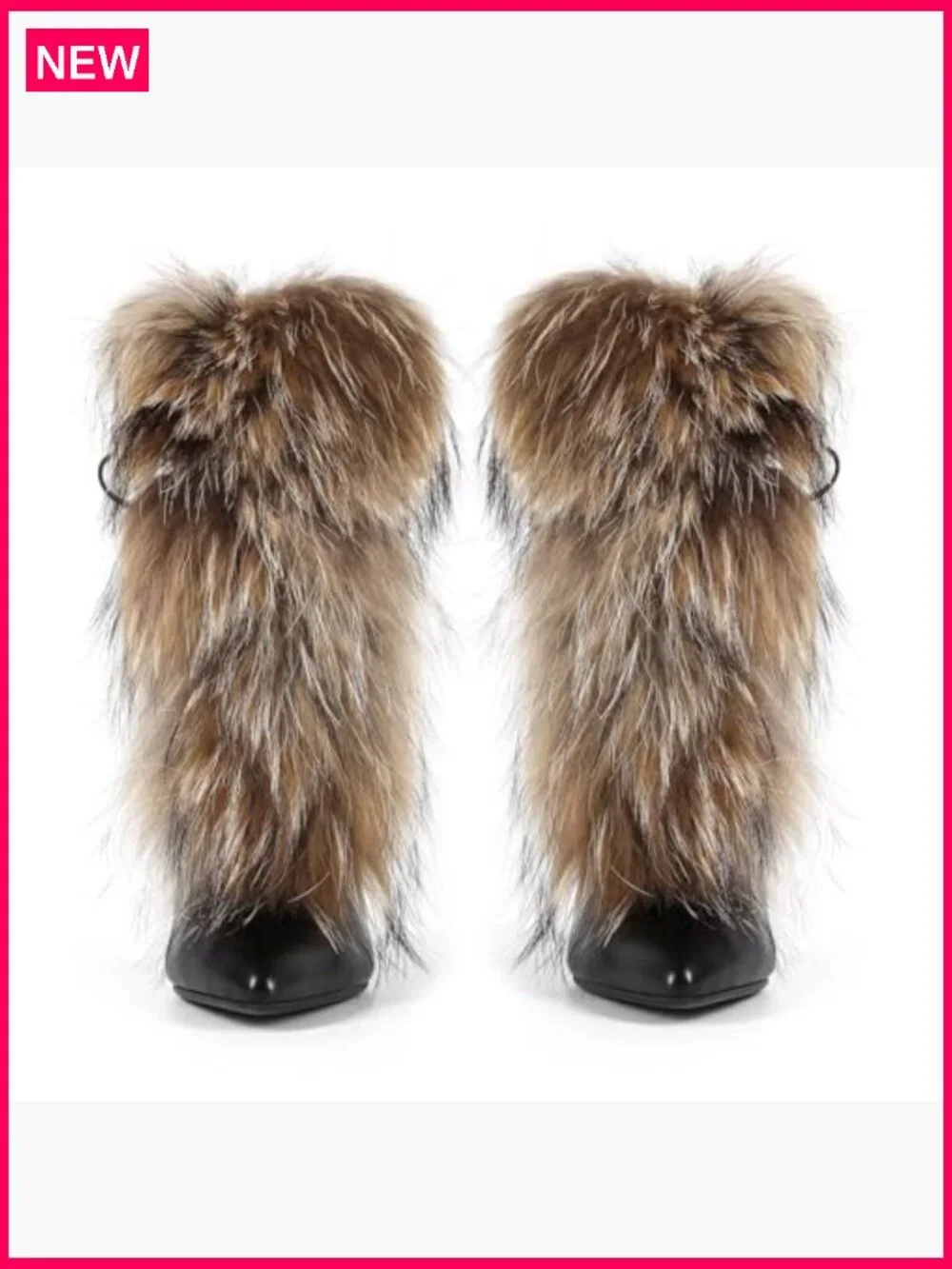 Handmade Stiletto Ankle Booties, Furry Fluffy Fur Lace-Up Heeled Boots